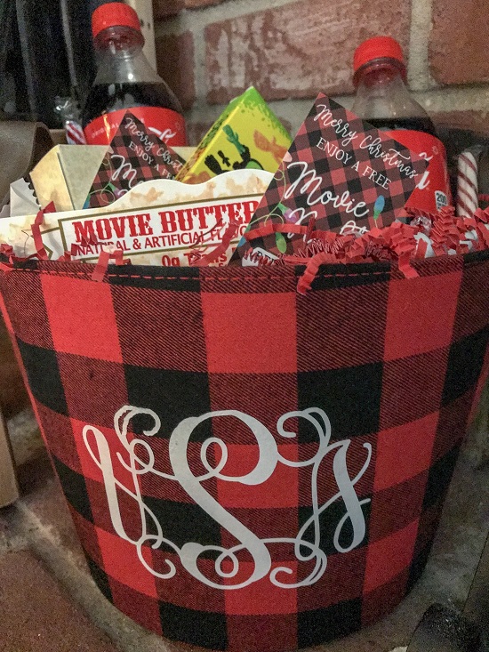 Movie Night Gift Basket With Fabric Basket