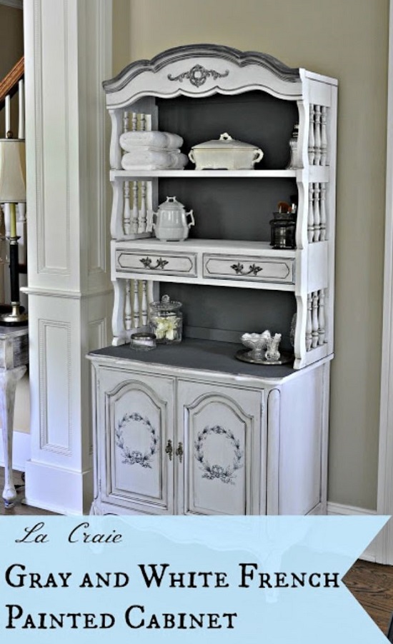 Gray And White French Painted Cabinet